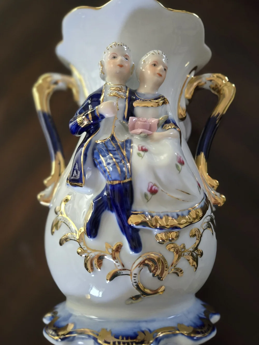 Vtg. LaReaux French Porcelain Vase Victorian Couple